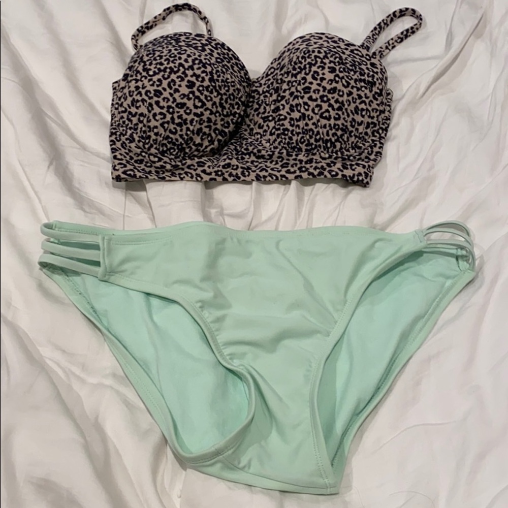 Leopard and mint bikini set
